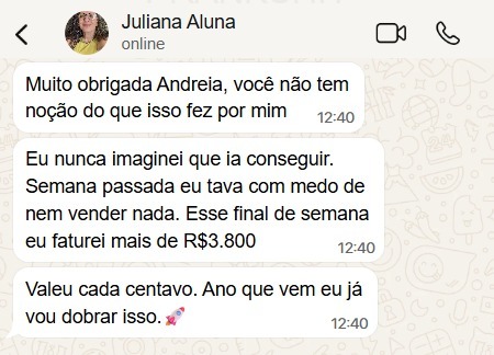 Resultado de Aluna Juliana no WhatsApp