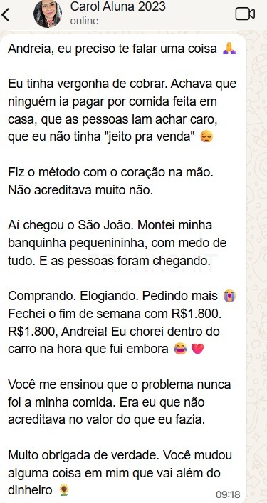 Resultado de Aluna Carol no WhatsApp